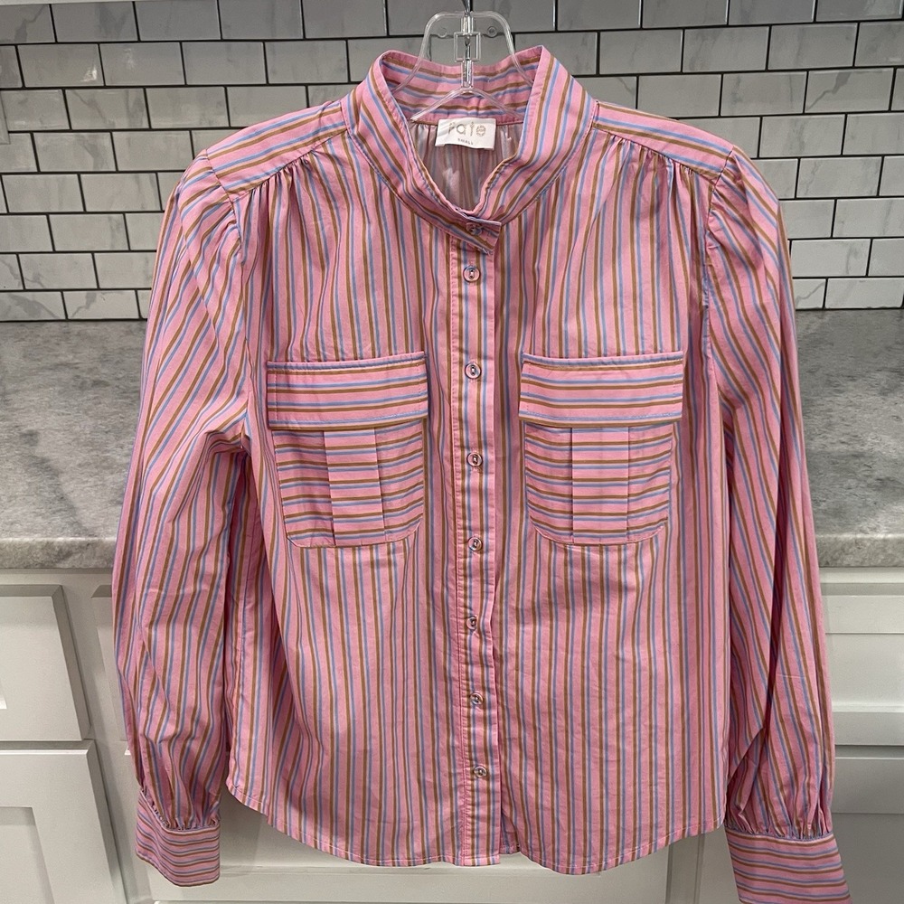 Fate Blouse Womens Small Pink Striped Shirt Button Up Long Sleeve Anthropologie